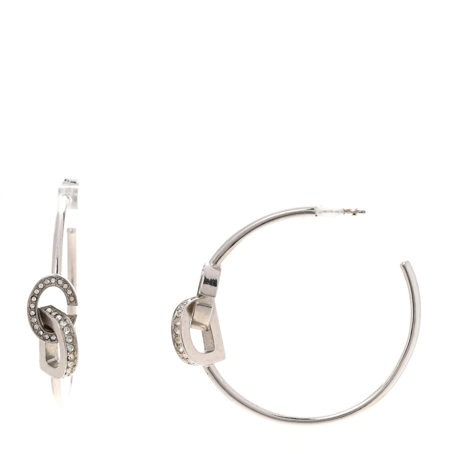 Metal Crystal CD Lock Hoop Earrings Silver