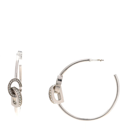 Christian Dior Metal Crystal CD Lock Hoop Earrings Silver 1 of 4