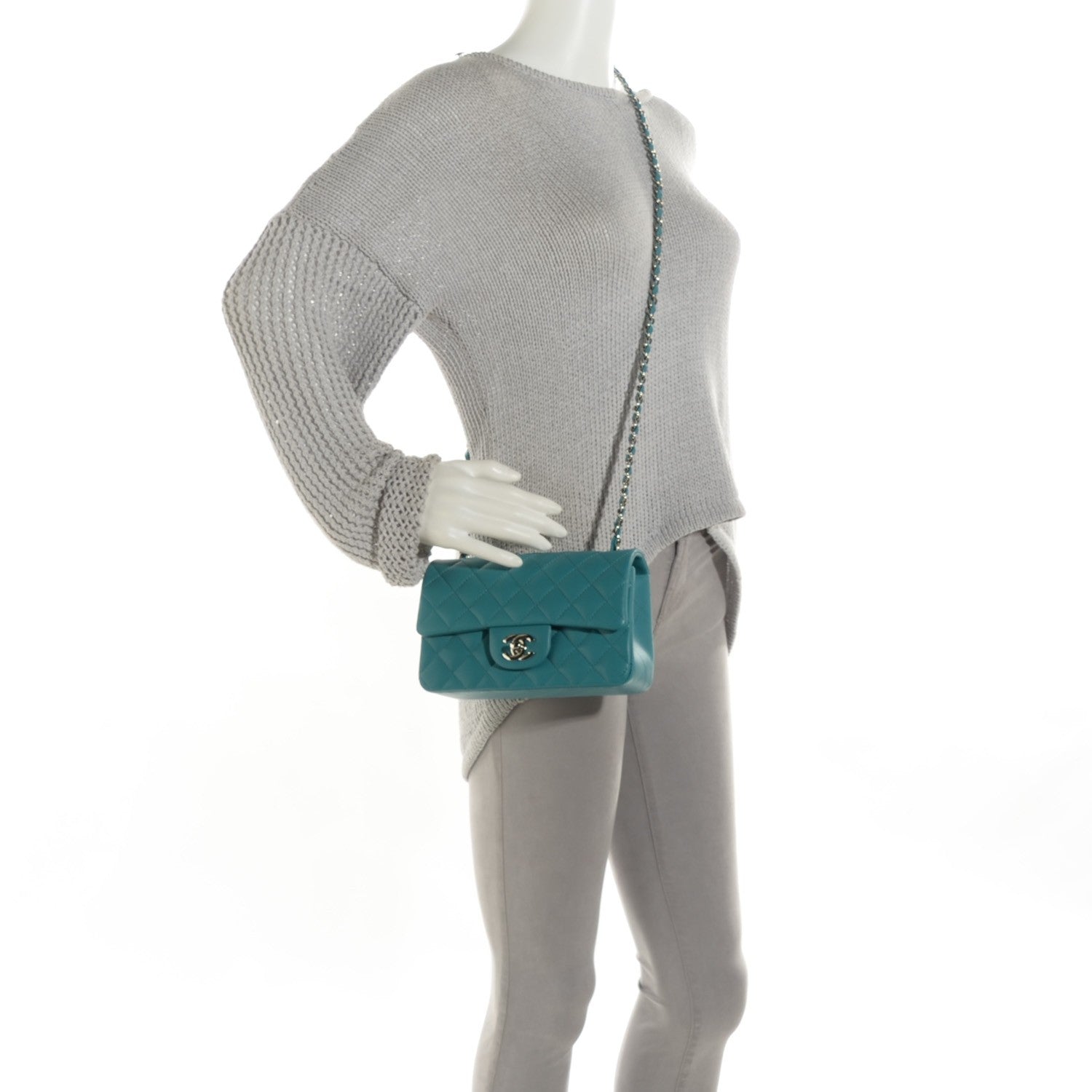 Chanel Lambskin Quilted Mini Rectangular Flap Turquoise 2 of 8
