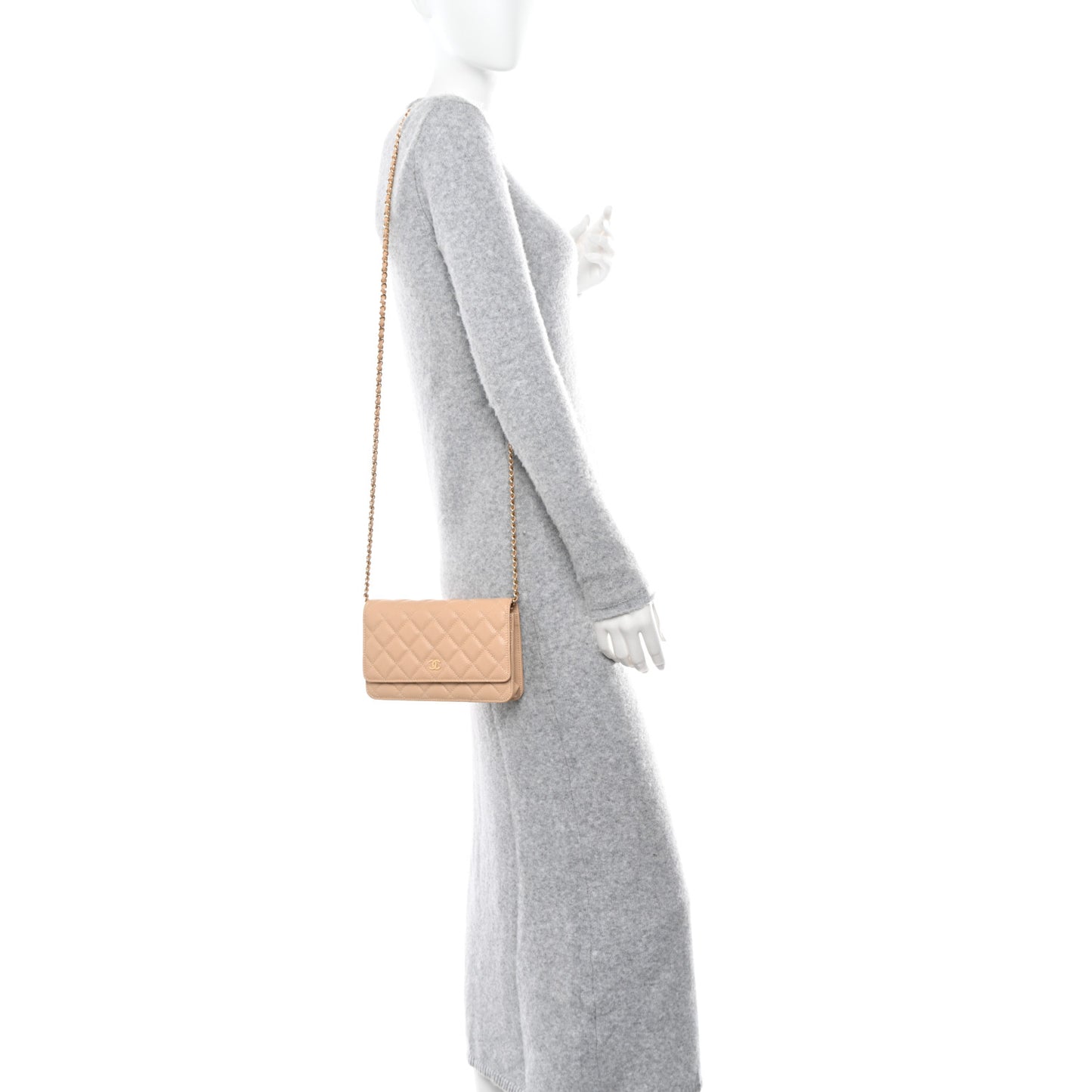 Caviar Quilted Wallet on Chain WOC Beige Clair