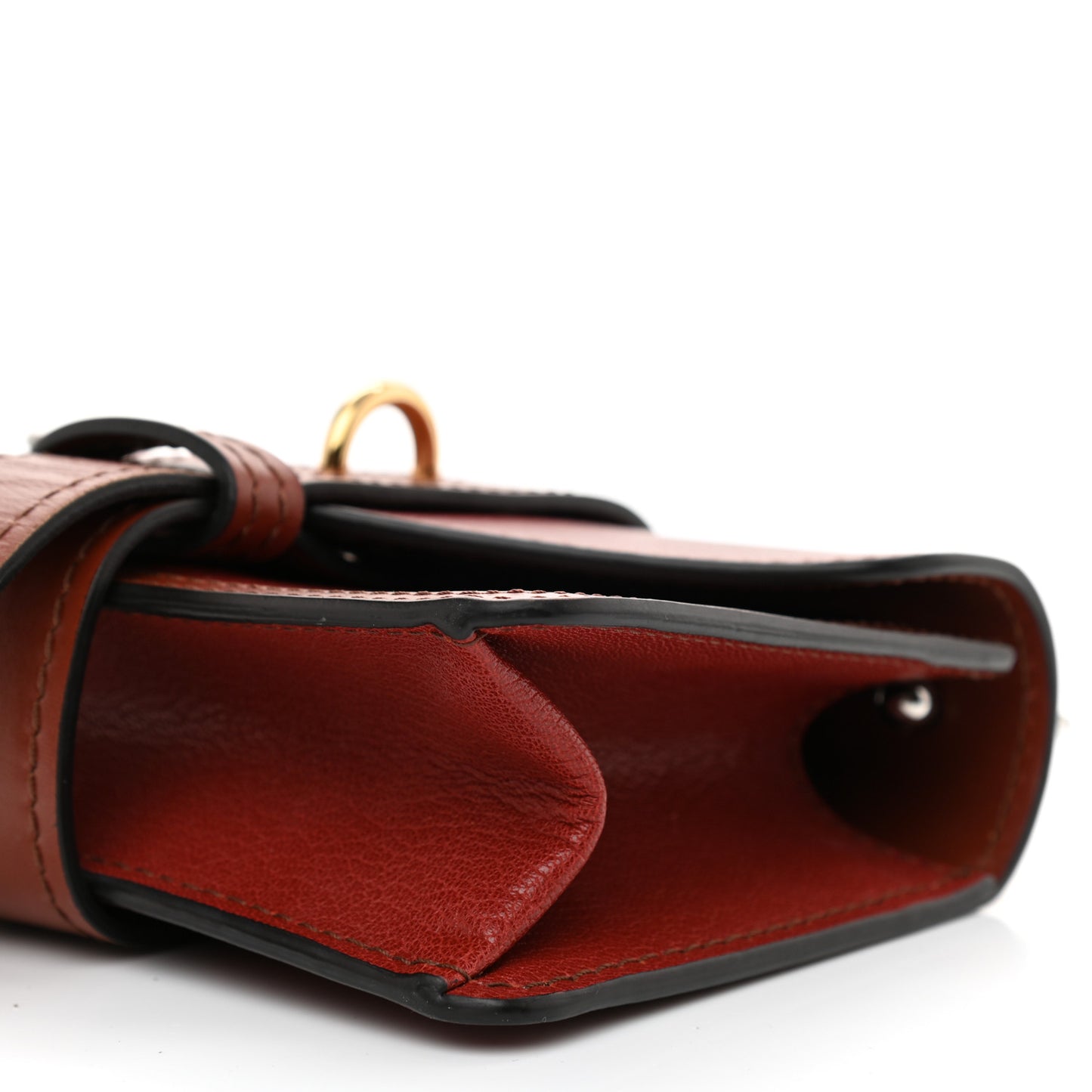 Shiny Goatskin Calfskin Mini Aby Chain Shoulder Bag Sepia Brown