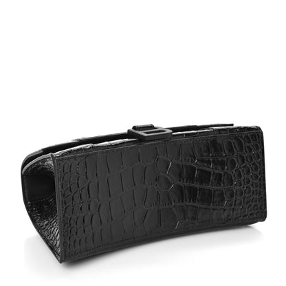 Balenciaga Shiny Calfskin Monochrome Crocodile Embossed Small Hourglass Top Handle Bag Black 5 of 9