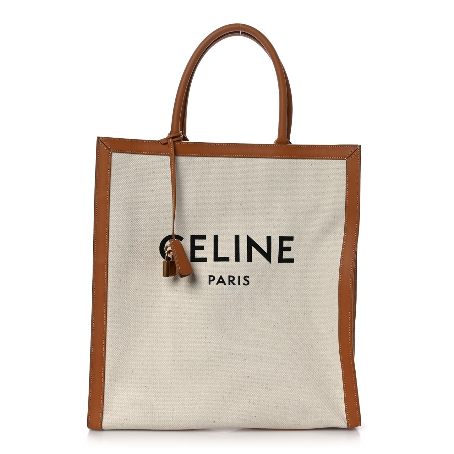 Canvas Calfskin Logo Print Vertical Cabas Natural Tan