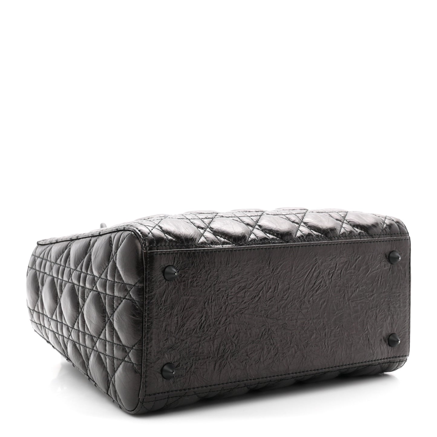 Crinkled Calfskin Cannage Medium Lady Dior Black