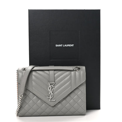 Saint Laurent Grain De Poudre Textured Mixed Matelasse Medium Triquilt Monogram Satchel  New Stone Grey 12 of 12