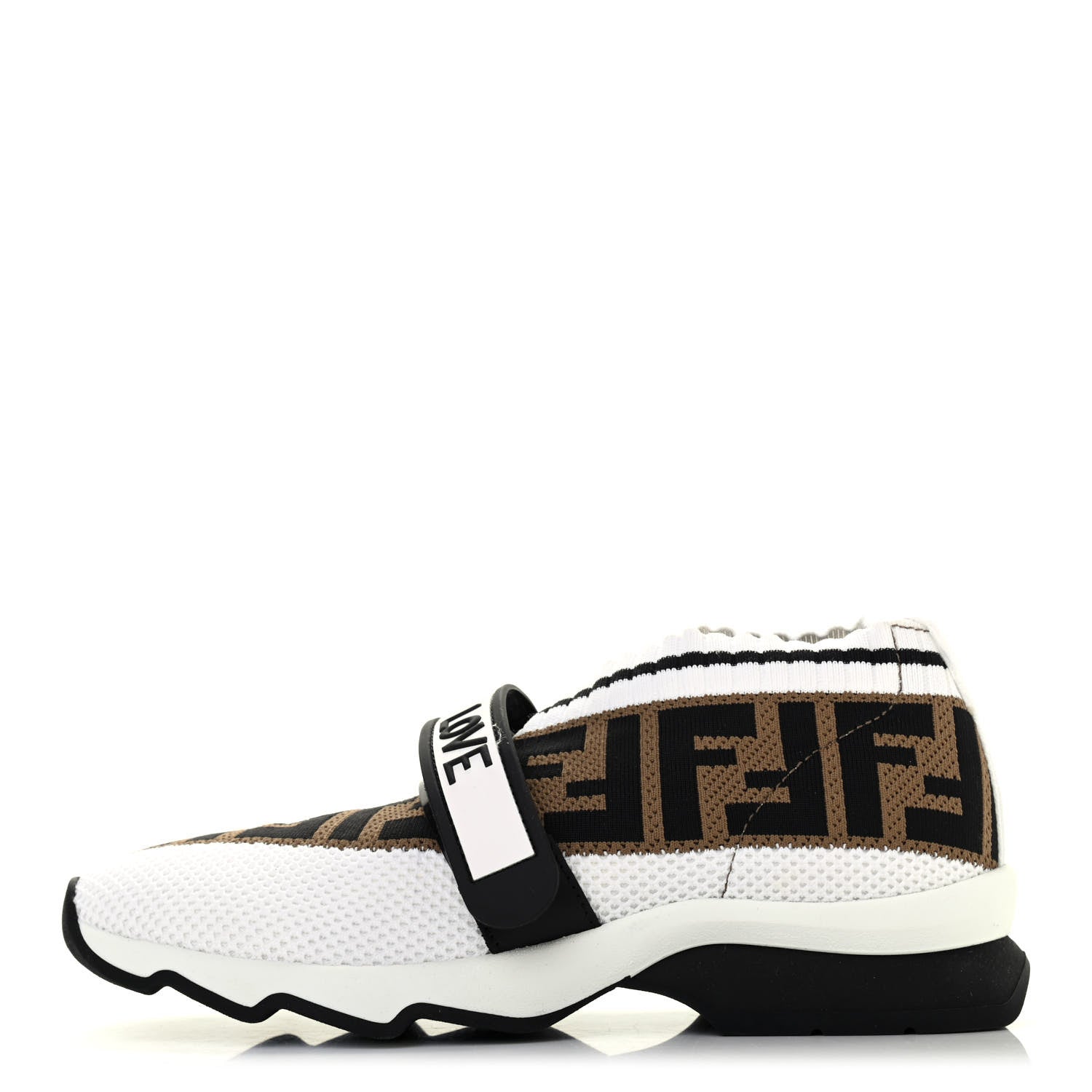 Fendi Stretch Yarn FF Stiff Band Rockoko Sneakers 35.5 White Black Tobacco 1 of 4