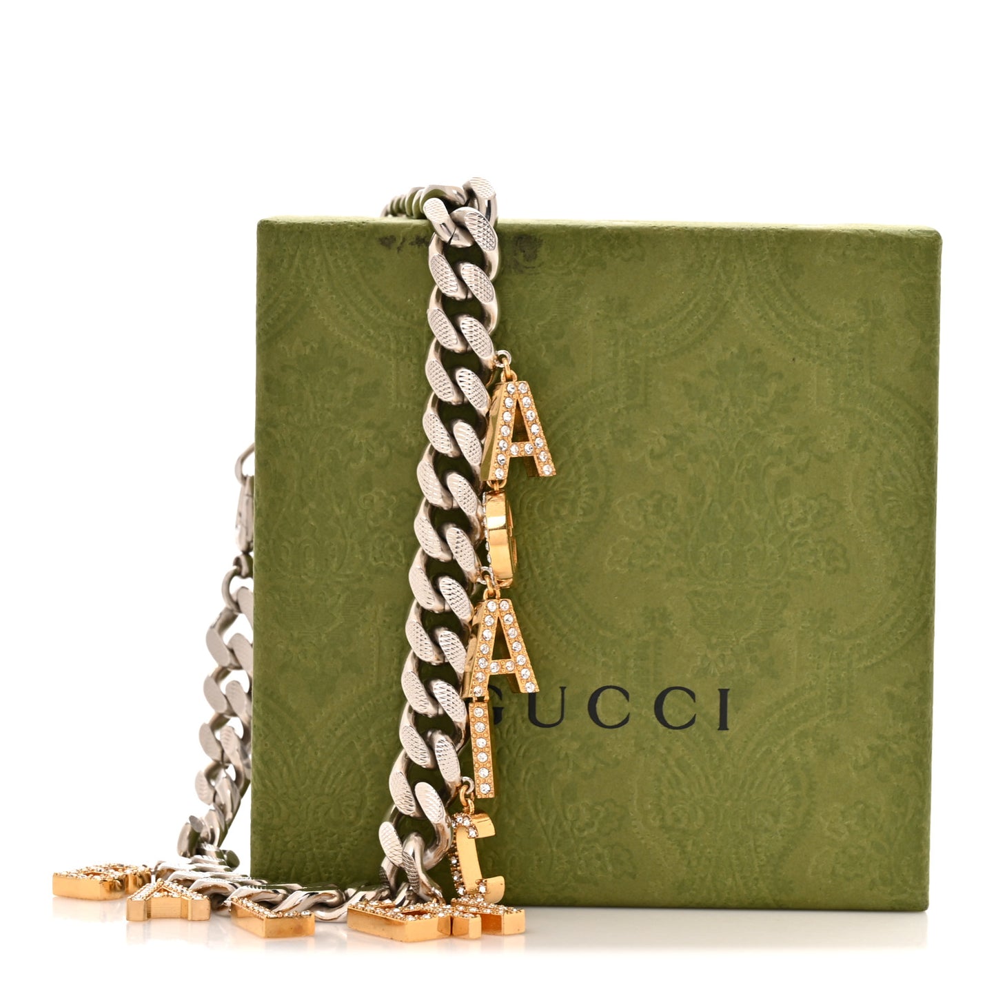 X BALENCIAGA Crystal Script Short Necklace Silver Gold