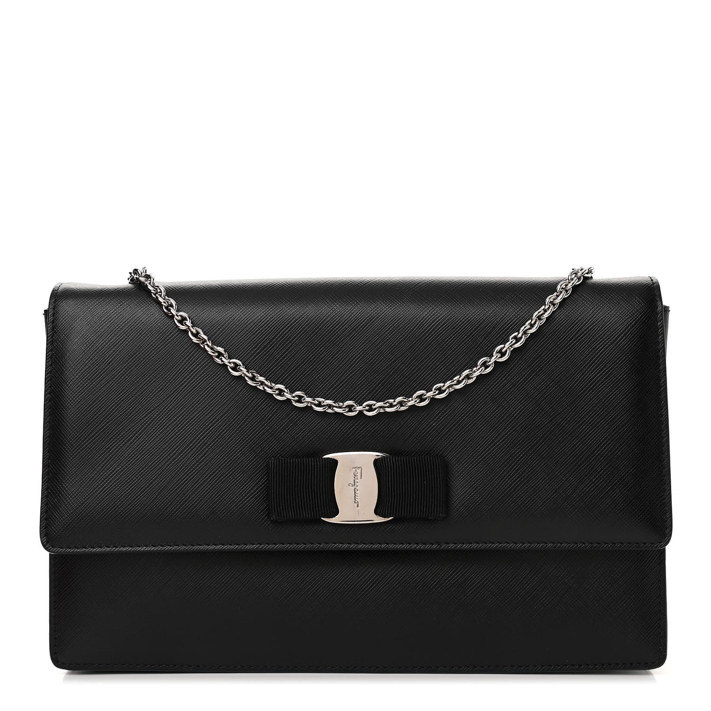 Pebbled Calfskin Vara Bow Chain Flap Crossbody Black