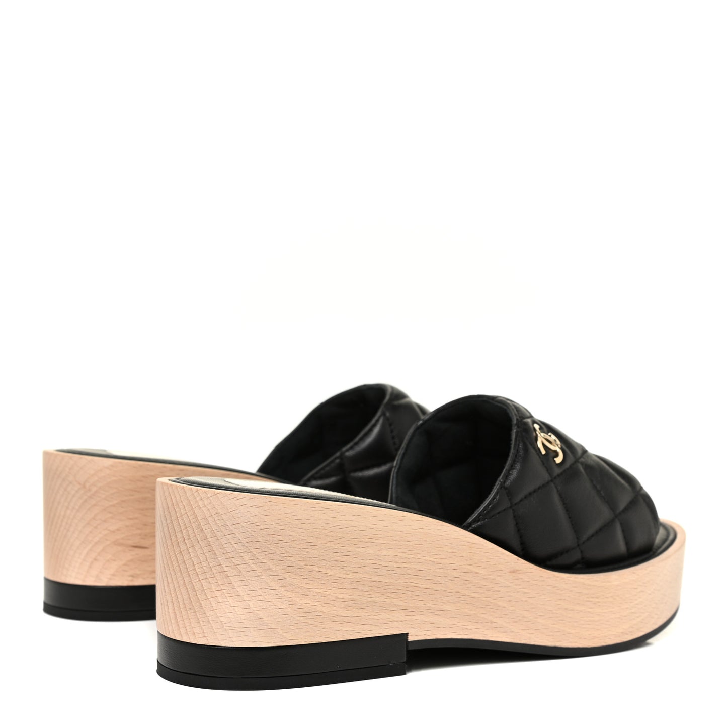 Lambskin Quilted CC Slip On Platform Sandals 38 Black