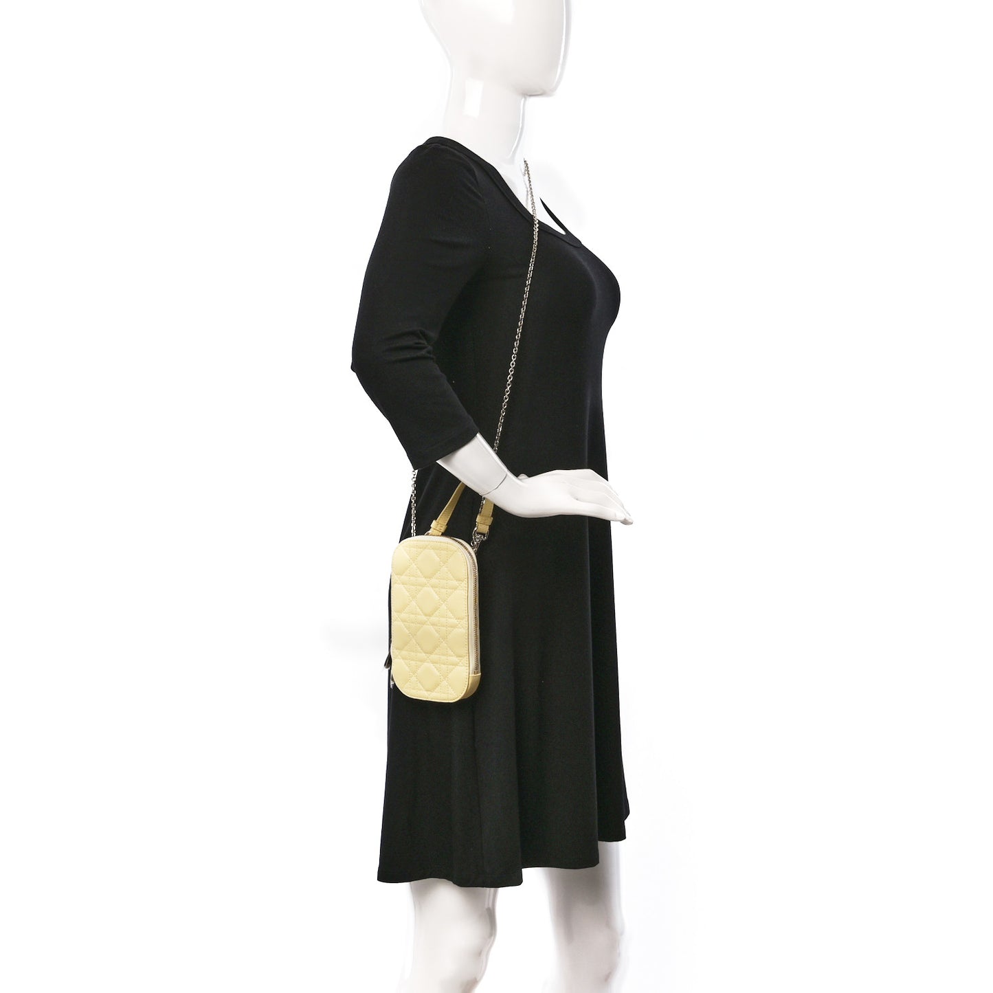 Lambskin Cannage Lady Dior Phone Holder Light Yellow