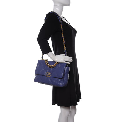 Chanel Shiny Goatskin Quilted Large Chanel 19 Flap Blue 2 of 11