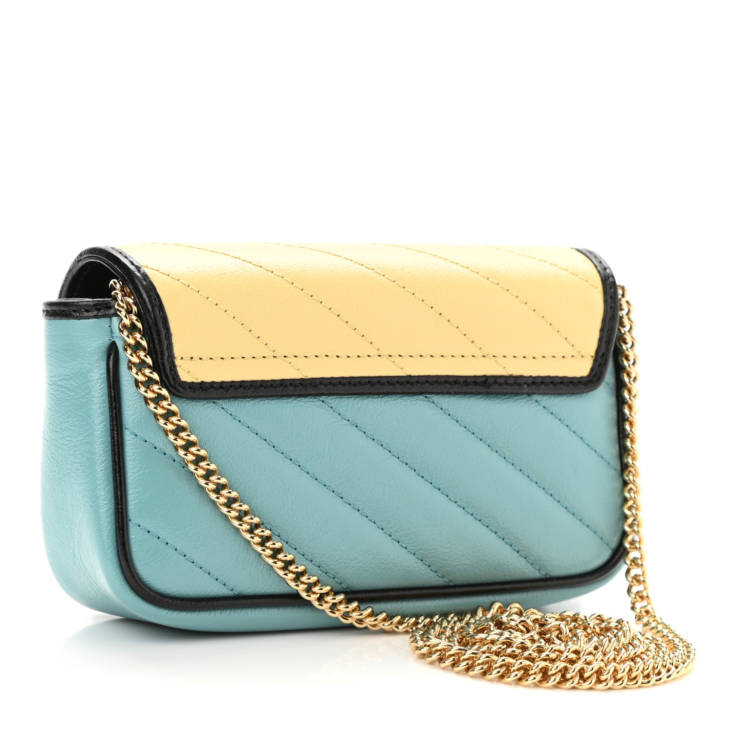 Gucci Azalea Calfskin Enamel Matelasse Diagonal Super Mini Torchon GG Marmont Shoulder Bag Butter Dusty Azure Black Electric Blue 3 of 10