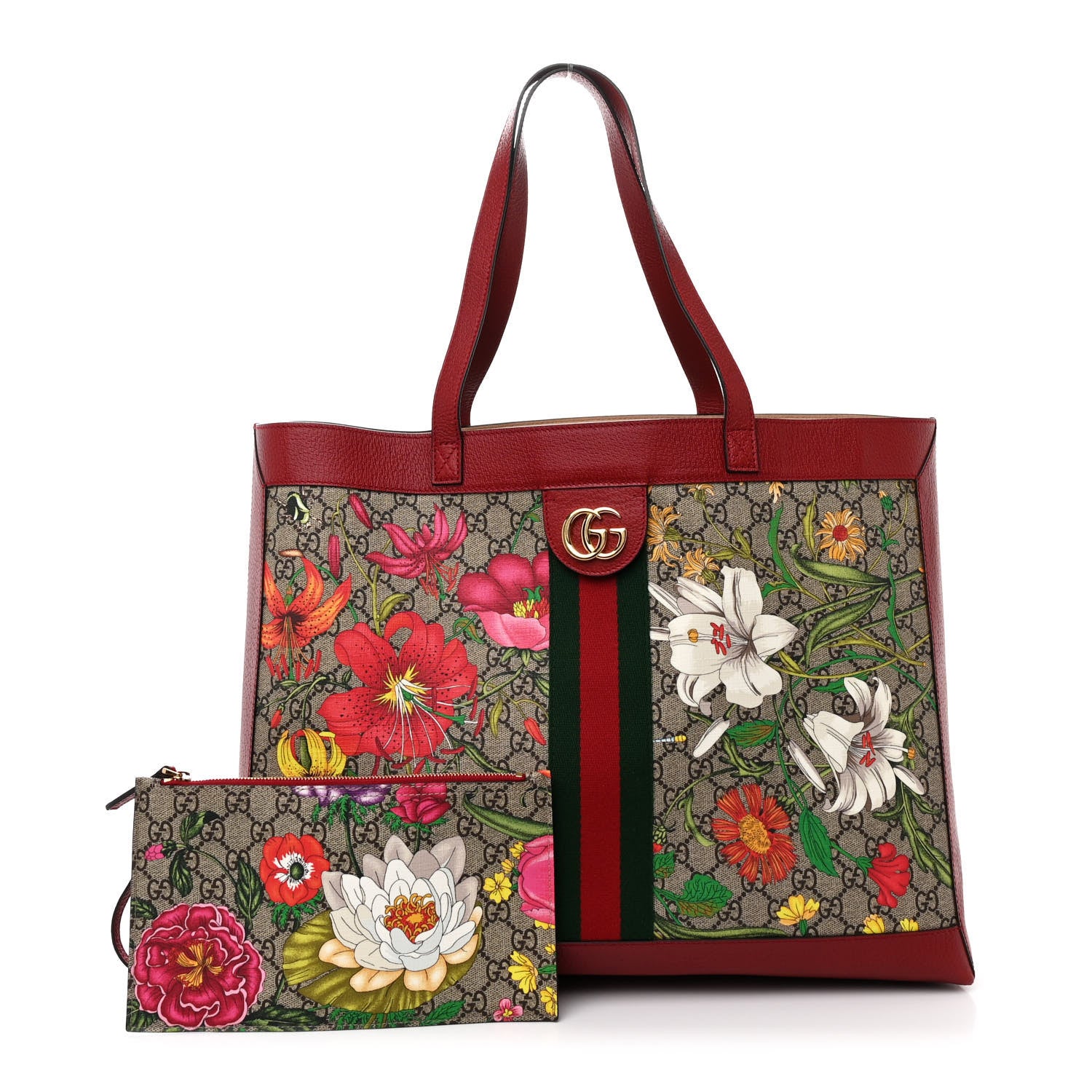 Gucci GG Supreme Monogram Flora Web Large Ophidia Tote Red 3 of 12