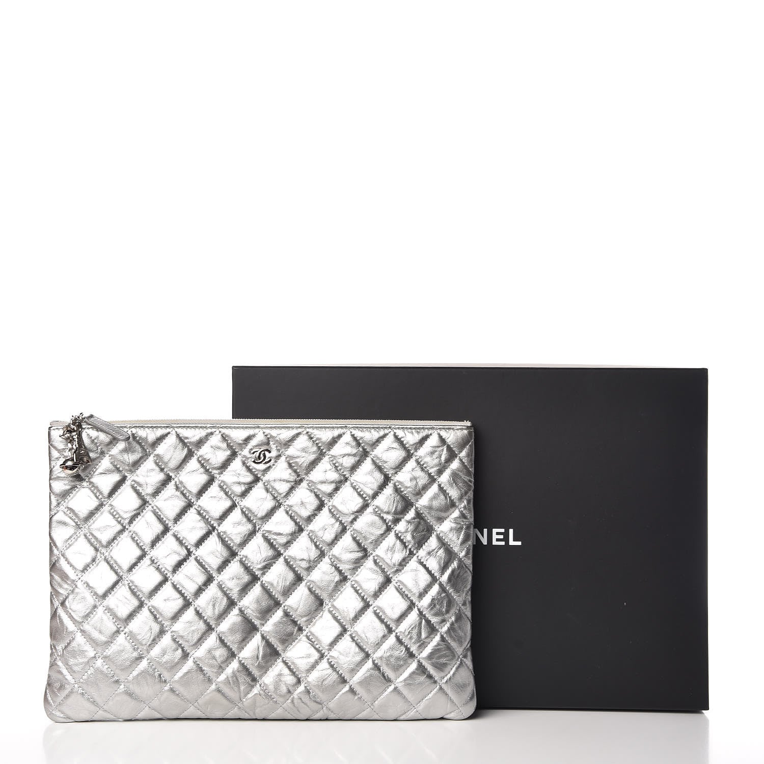 Chanel Metallic Calfskin Quilted Large Cosmo Cosmetic Case Silver 9 of 9