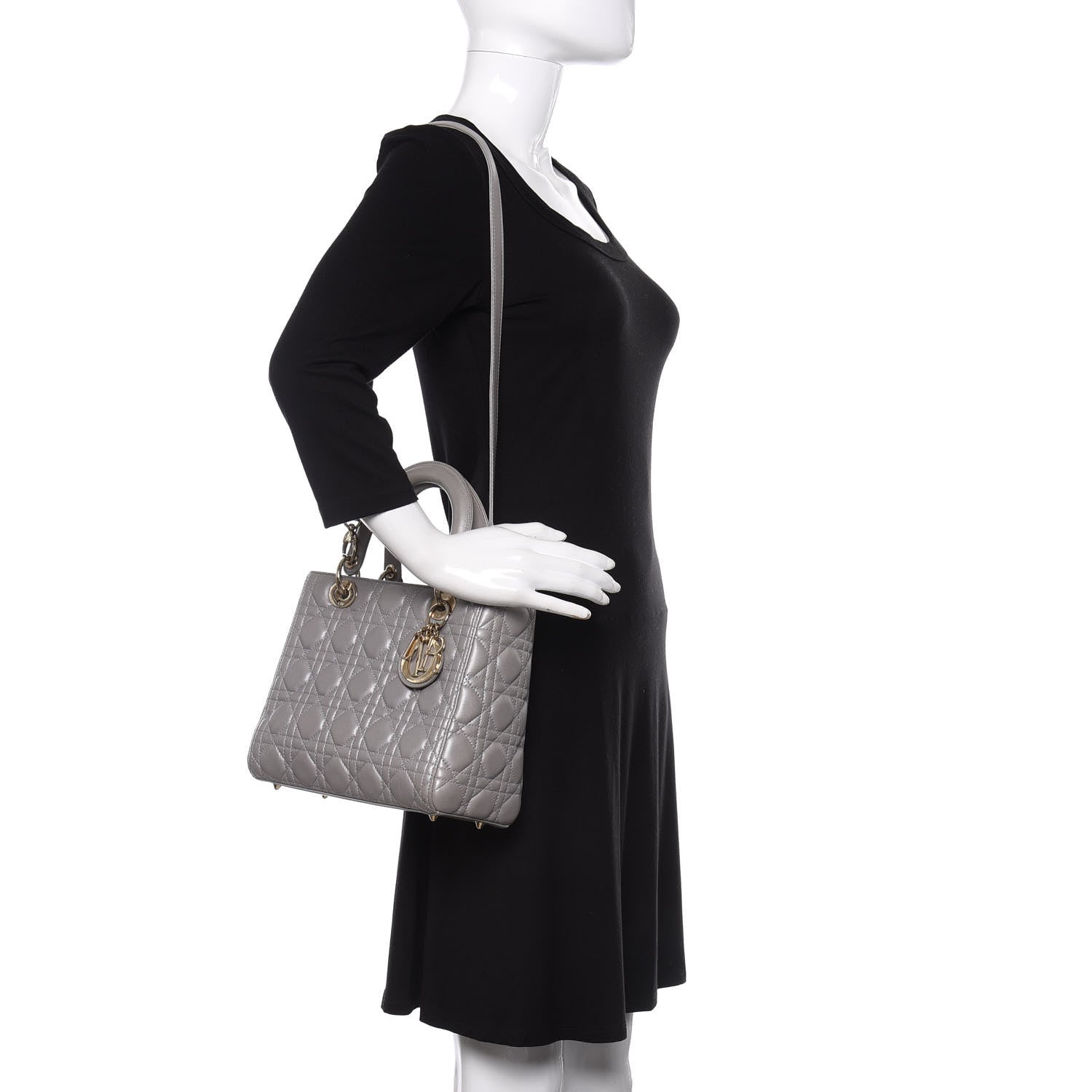 Christian Dior Pearly Lambskin Cannage Medium Lady Dior Grey 3 of 19