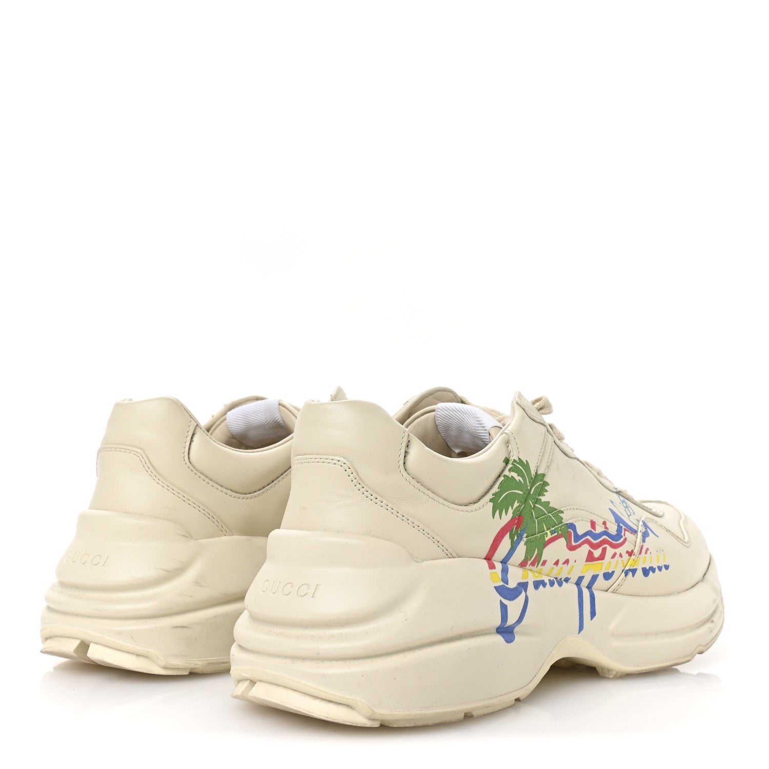 Gucci Calfskin Hawaii Printed Mens Rhyton Sneakers 8 White 5 of 8