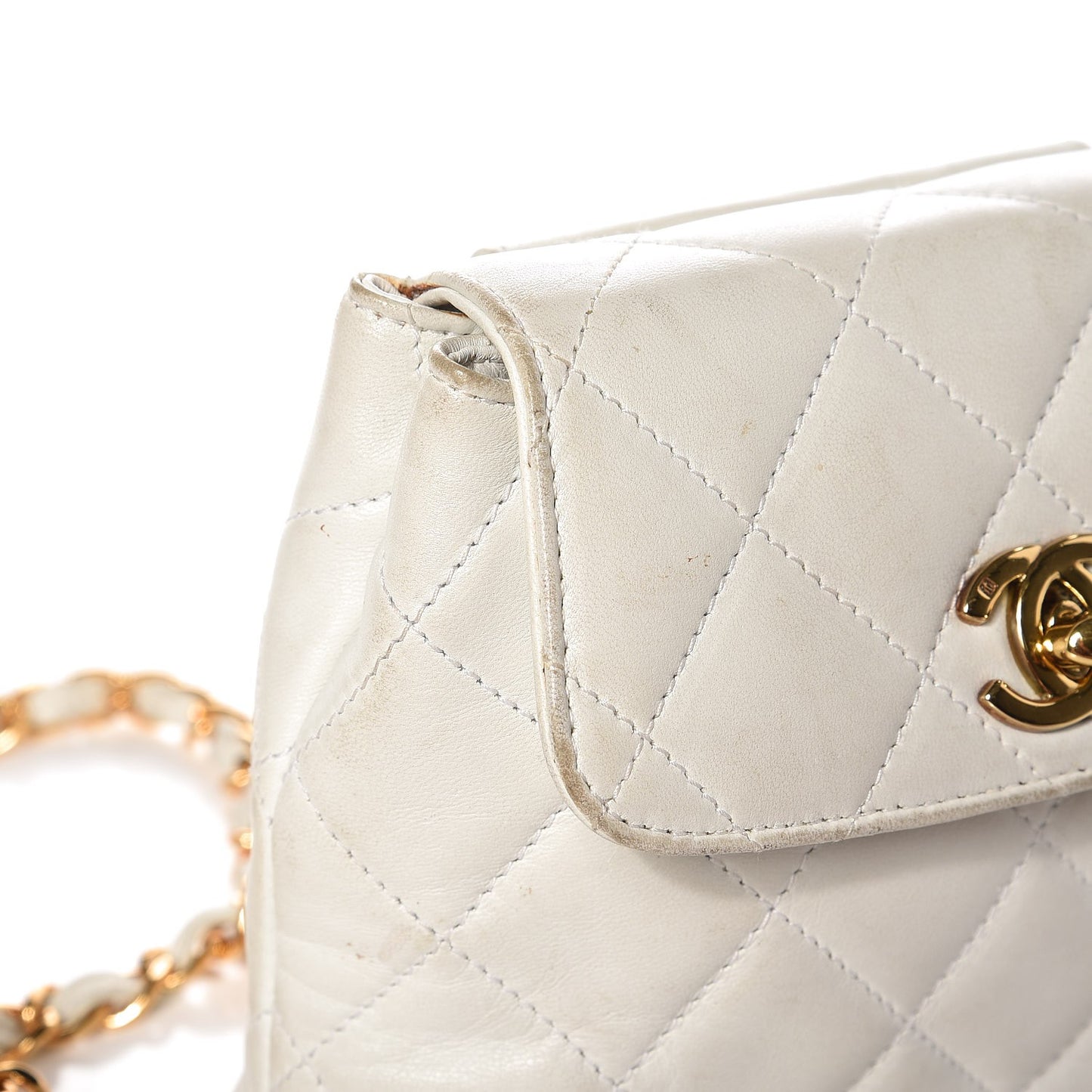 Lambskin Quilted Flap Waist Belt Bag White