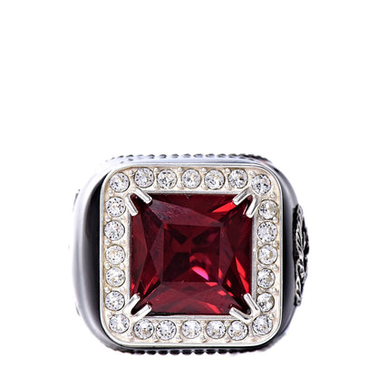 Gucci Sterling Silver Enamel Crystal Red Stone Signet Ring 55 7.25 1 of 7