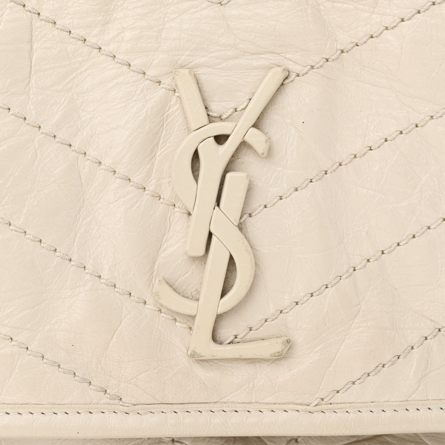 Crinkled Calfskin Matelasse Monogram Medium Niki Chain Satchel Crema Soft