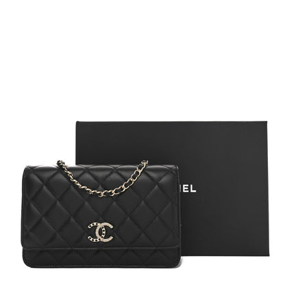 Chanel Lambskin Pearl Strass Quilted CC Wallet on Chain WOC Black 12 of 12