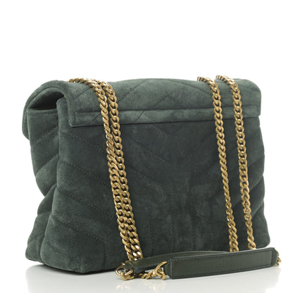 Saint Laurent Suede Calfskin Y Quilted Monogram Small Loulou Chain Satchel Green 3 of 11