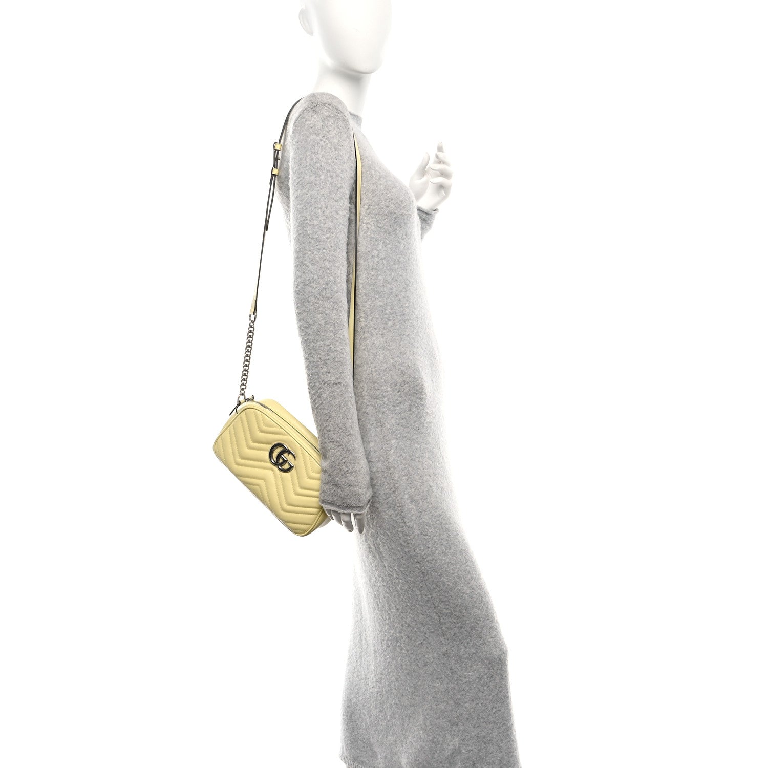 Gucci Calfskin Matelasse Small GG Marmont Chain Shoulder Bag Banana 2 of 10