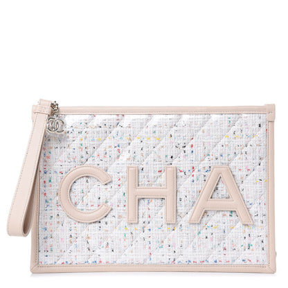 Chanel Tweed PVC Lambskin Wristlet Pouch Beige 1 of 9