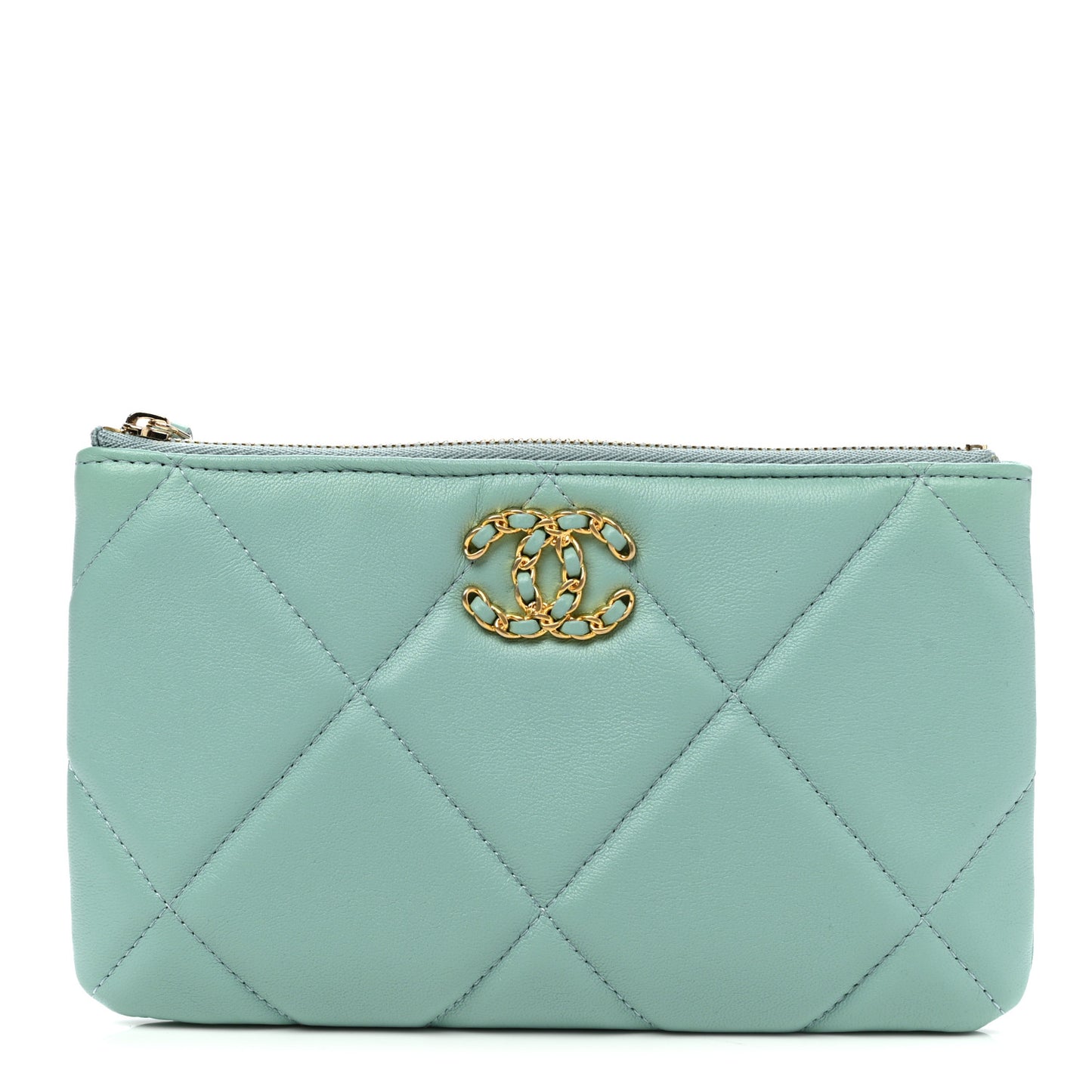 Goatskin Quilted Small Chanel 19 Pouch Light Blue