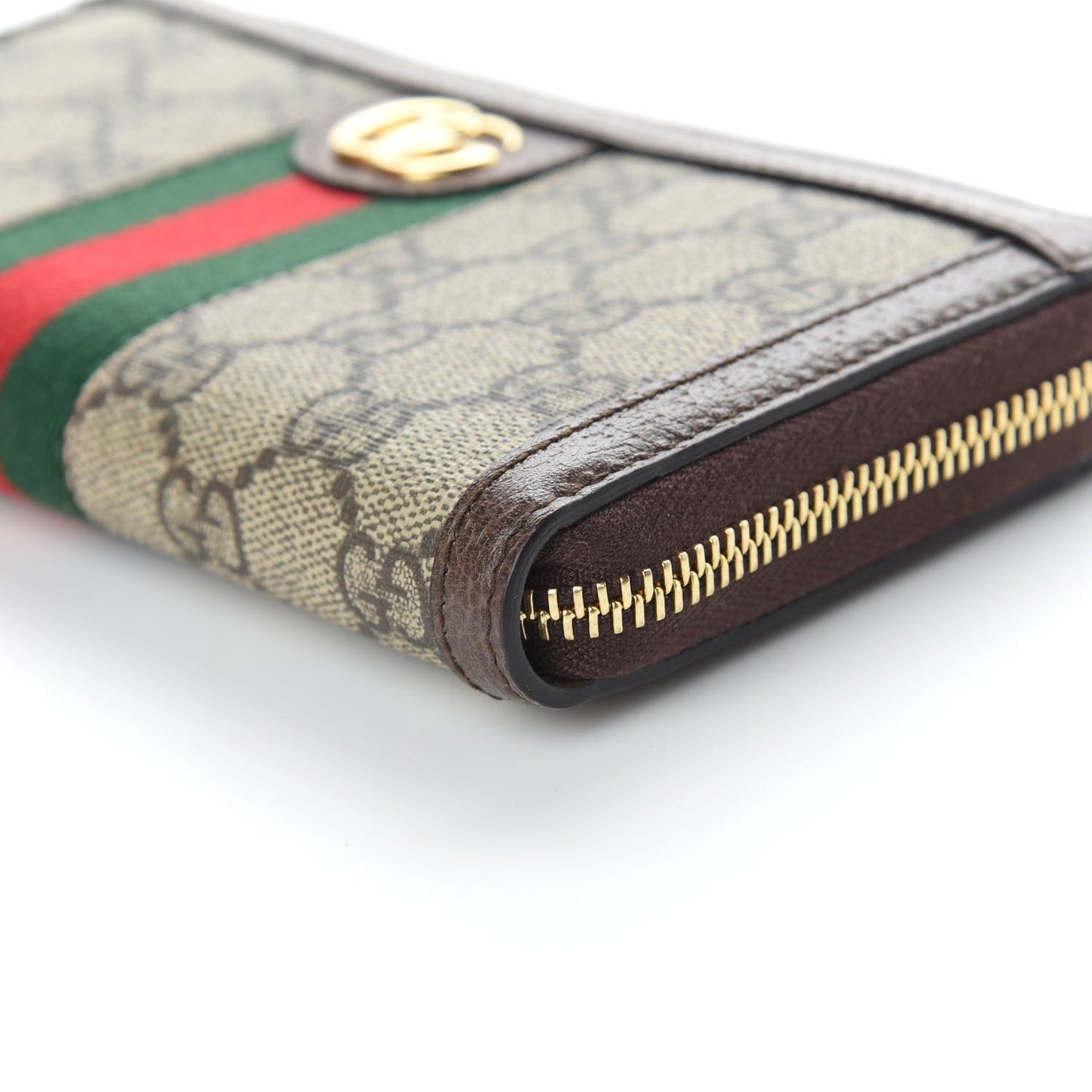 GG Supreme Monogram Web Ophidia Zip Around Wallet Brown