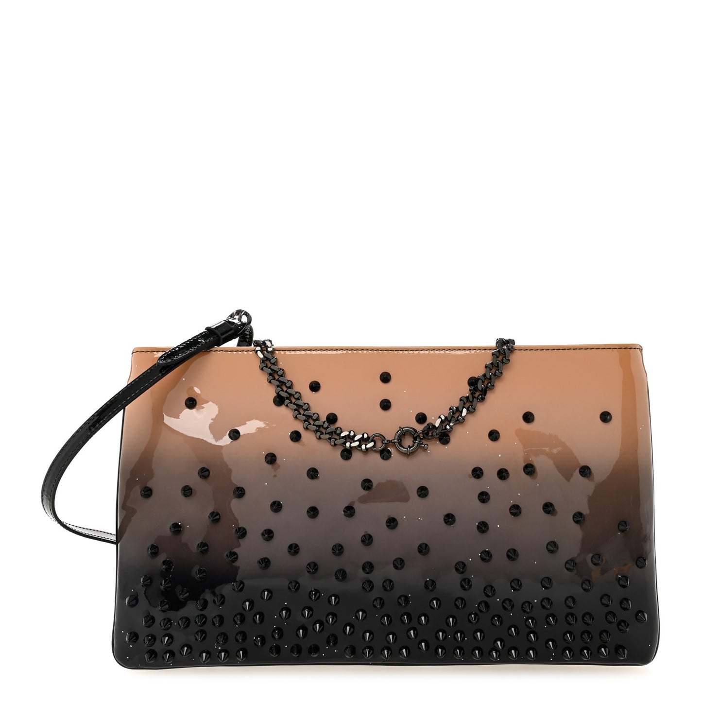 Patent Degrade Loubiposh Spiked Clutch Nude Black
