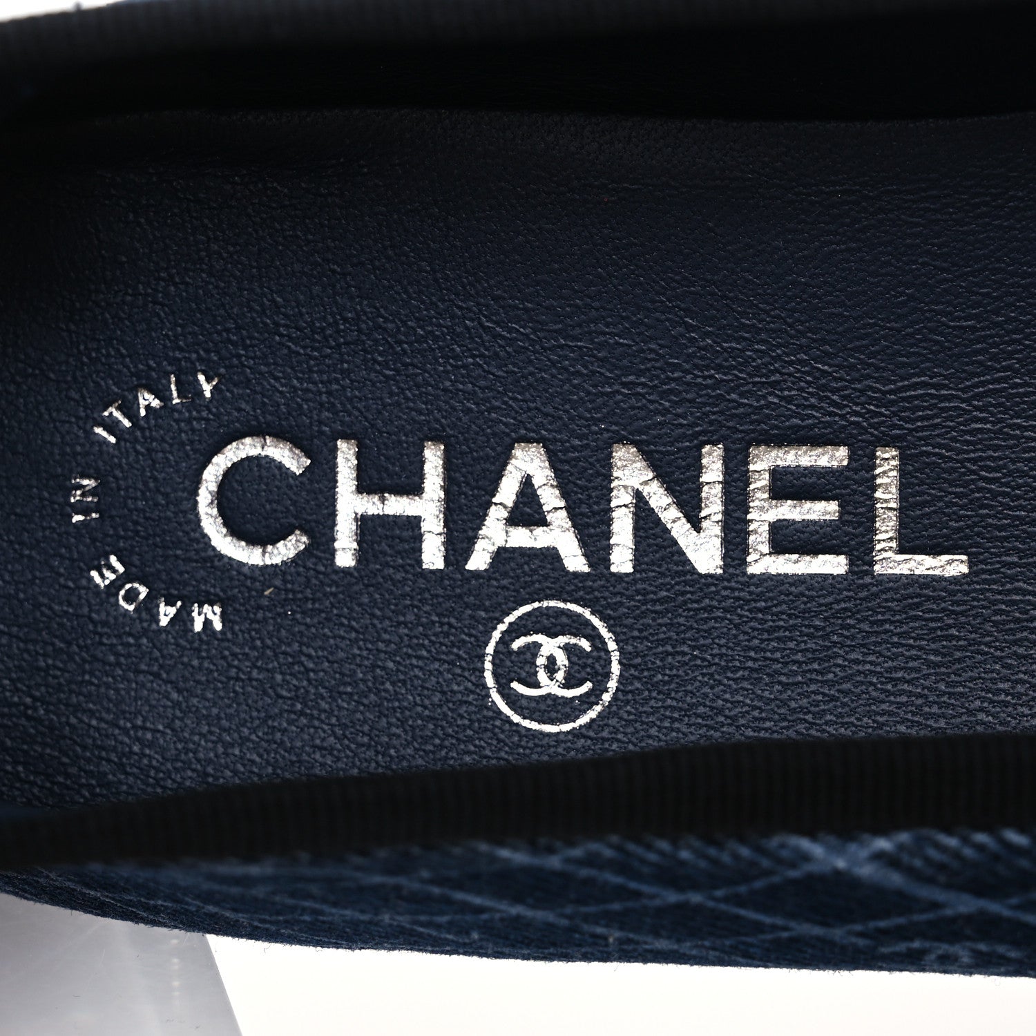 Chanel Denim Printed Quilt CC Cap Toe Ballerina Flats 38.5 Navy Blue Dark Grey 8 of 12