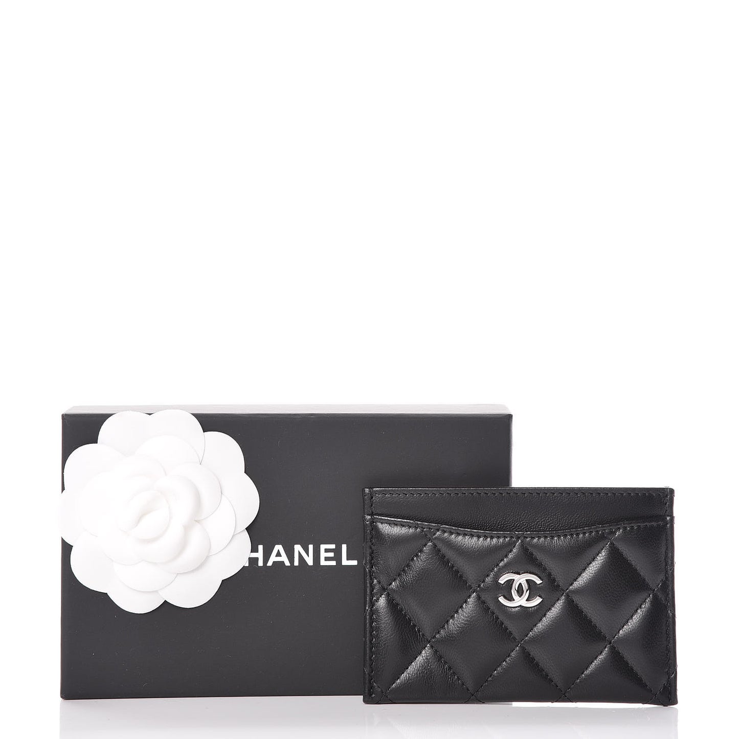 Lambskin Quilted Card Holder Black