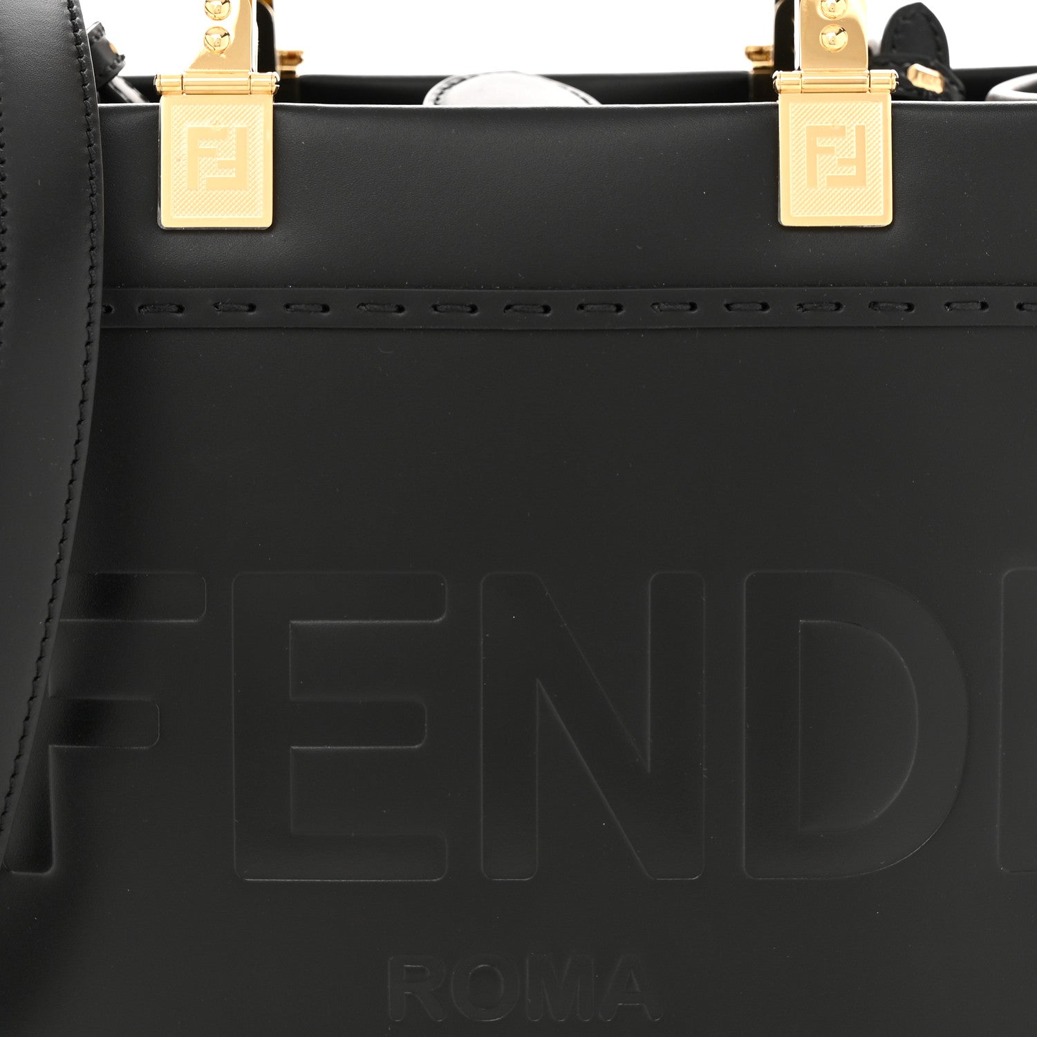Fendi Vitello King Plexiglass Logo Embossed Small Fendi Sunshine Shopper Tote Black 7 of 9