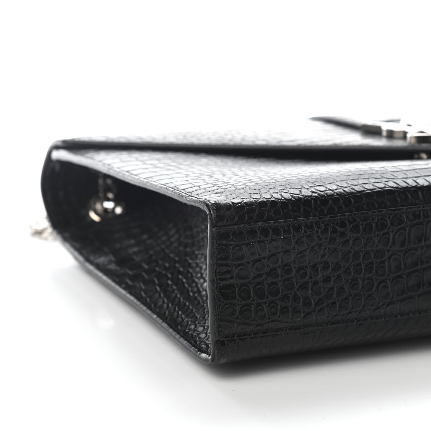 Saint Laurent Calfskin Crocodile Embossed Monogram Large Satchel Black 5 of 9