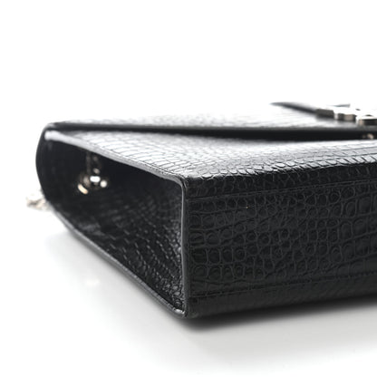 Saint Laurent Calfskin Crocodile Embossed Monogram Large Satchel Black 5 of 9