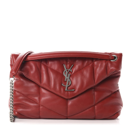 Saint Laurent Lambskin Quilted Small Loulou Puffer Monogram Chain Satchel Red 1 of 11