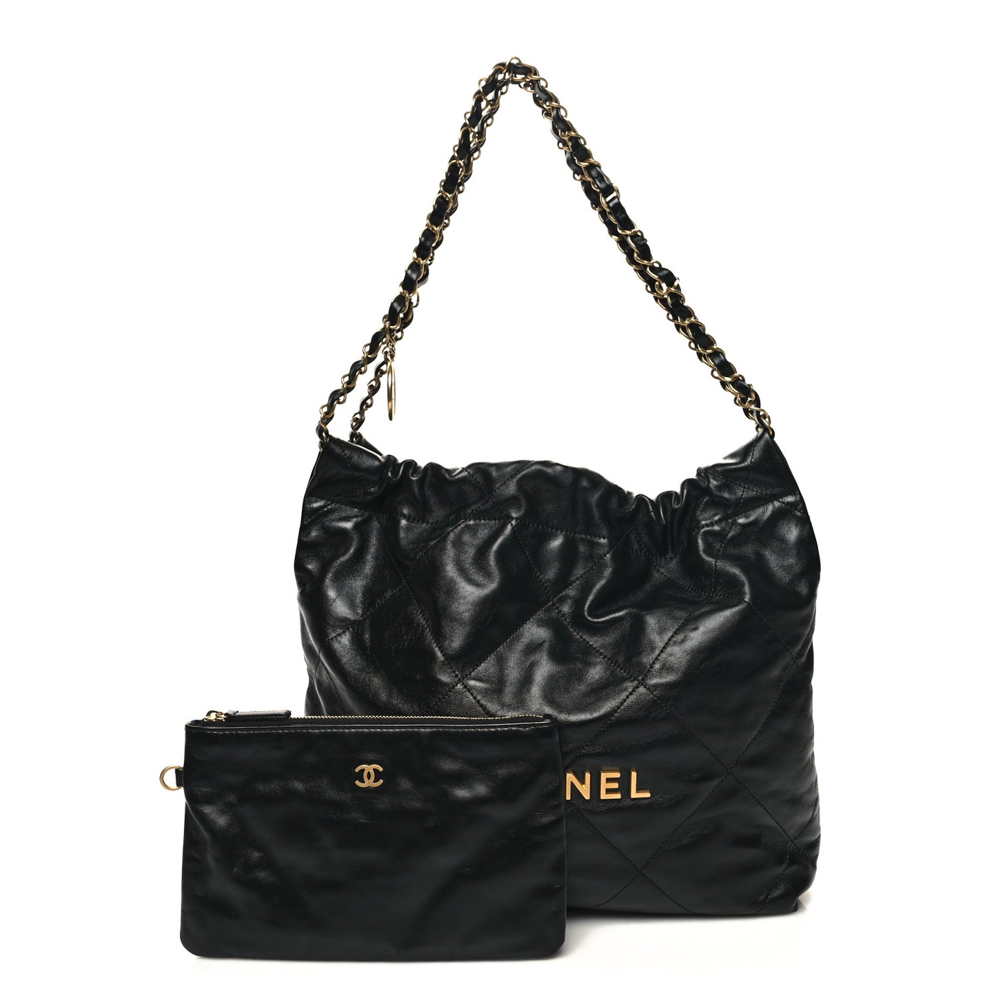 Shiny Calfskin Quilted Small Chanel 22 Black