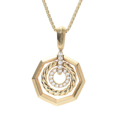 David Yurman 18K Yellow Gold Diamond 16mm Stax Pendant Necklace 4 of 5