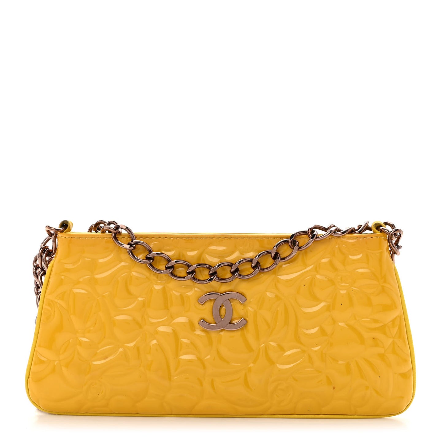 Patent Camellia Embossed Pochette Yellow