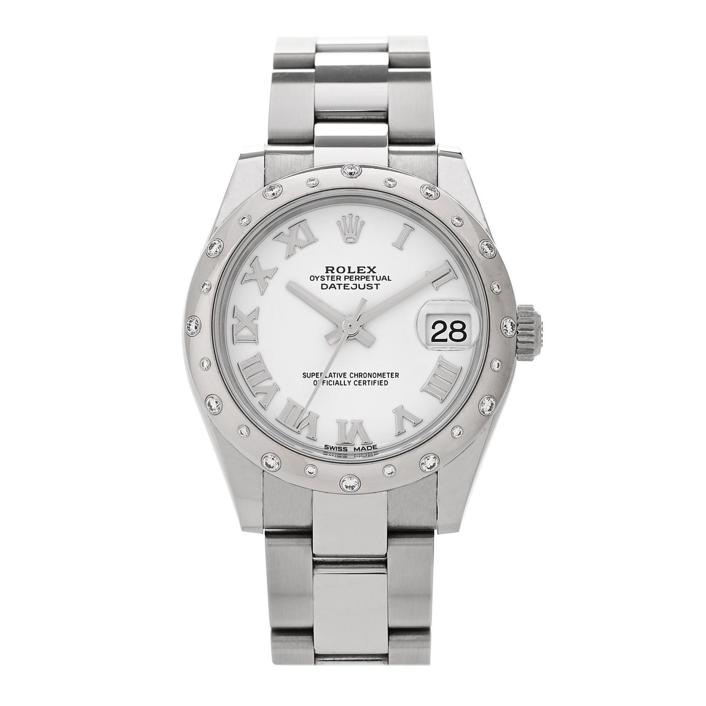 Stainless Steel 18K White Gold Diamond 31mm Oyster Perpetual Datejust Watch White Roman 178344