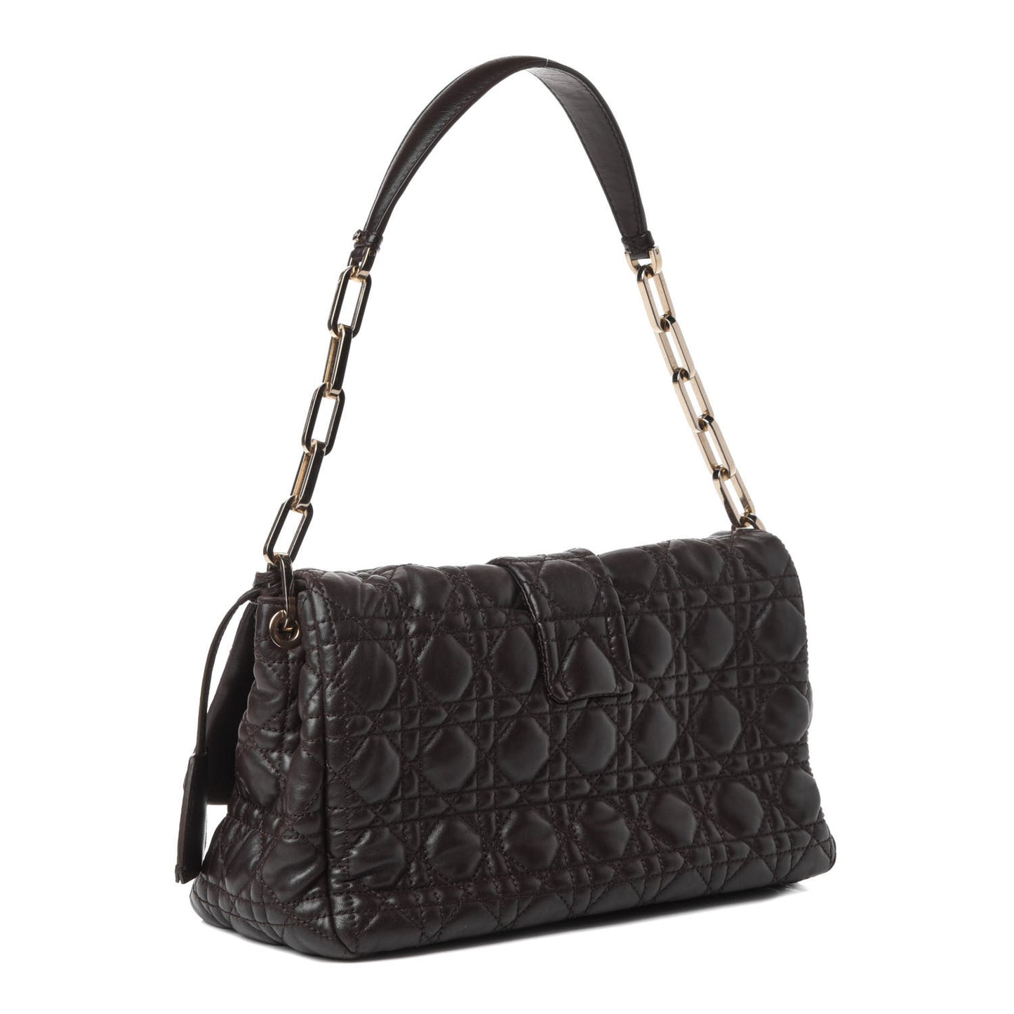 Lambskin Cannage Large New Lock Flap Bag Brown