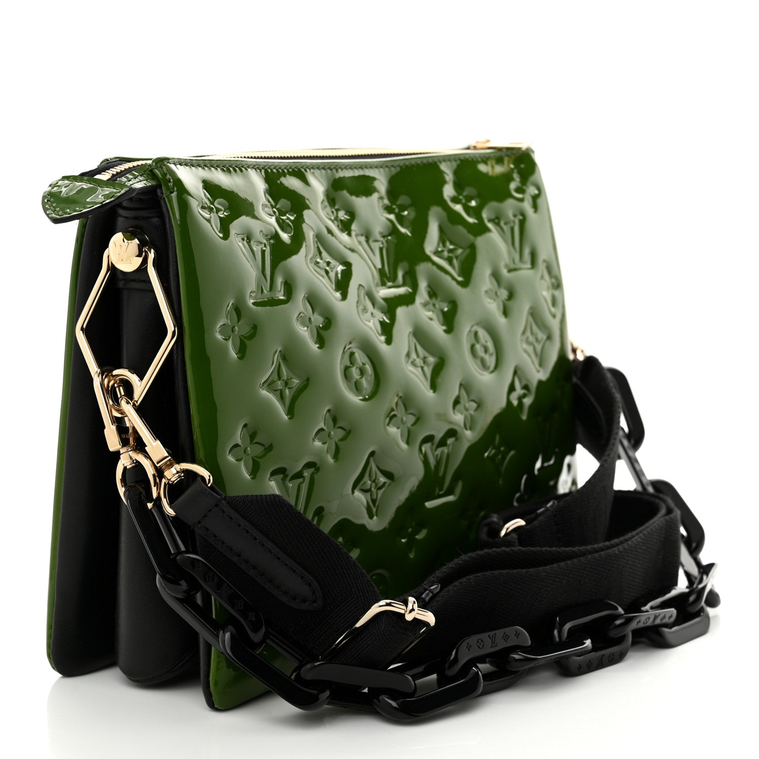 Louis Vuitton Patent Embossed Monogram Coussin PM Green Black 3 of 10