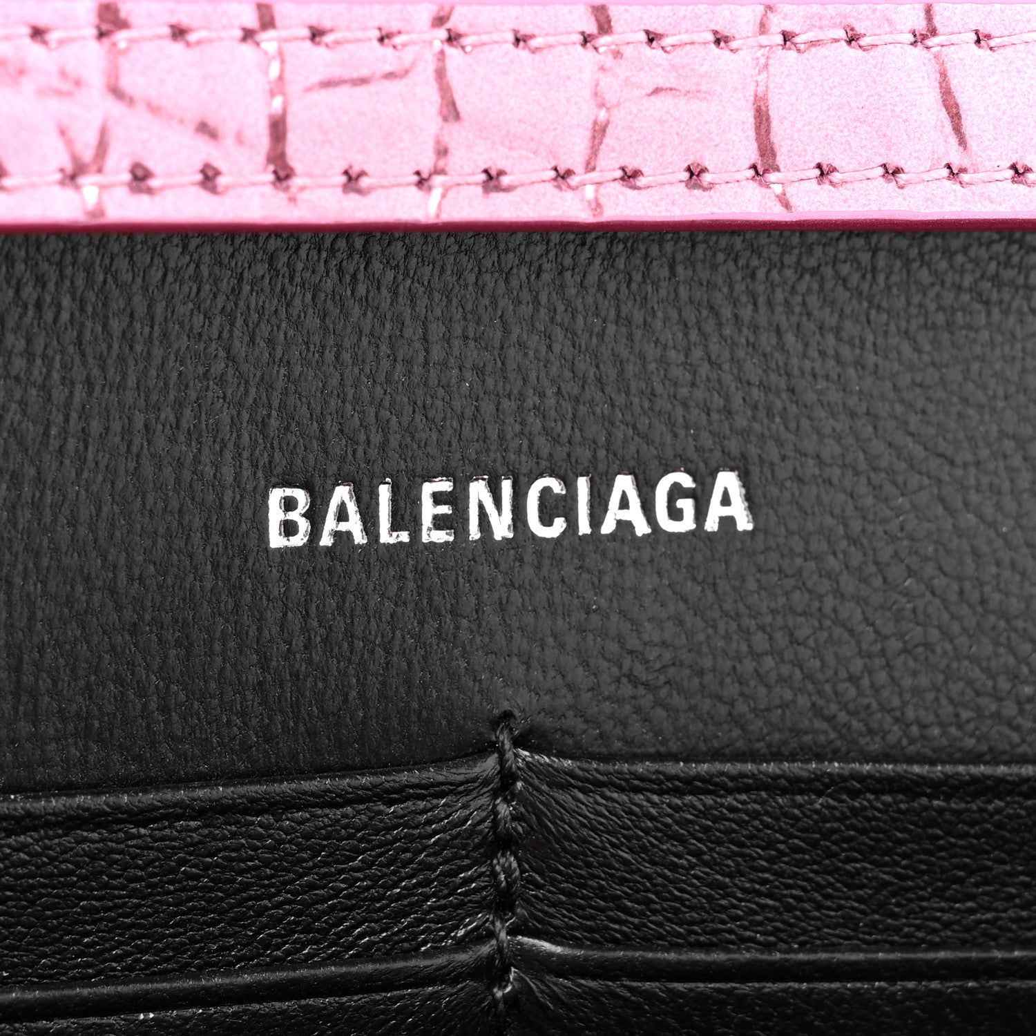 Balenciaga Metallic Shiny Calfskin Crocodile Embossed Hourglass Chain Bag Pink 7 of 14
