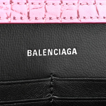 Balenciaga Metallic Shiny Calfskin Crocodile Embossed Hourglass Chain Bag Pink 7 of 14