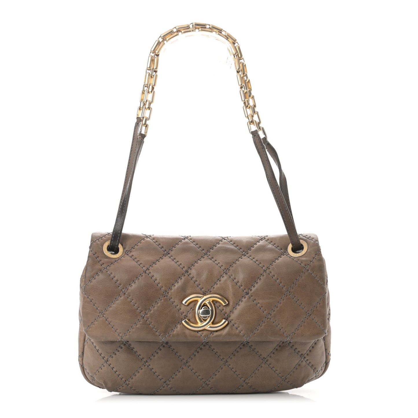 Calfskin Quilted Retro Chain Flap Dark Grey