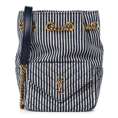 Saint Laurent Canvas Striped Nano Joe Bucket Bag Deep Marine Cream 1 of 10
