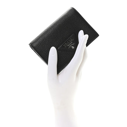 Prada Vitello Daino Triangle Bi-Fold Card Holder Wallet Black 2 of 7
