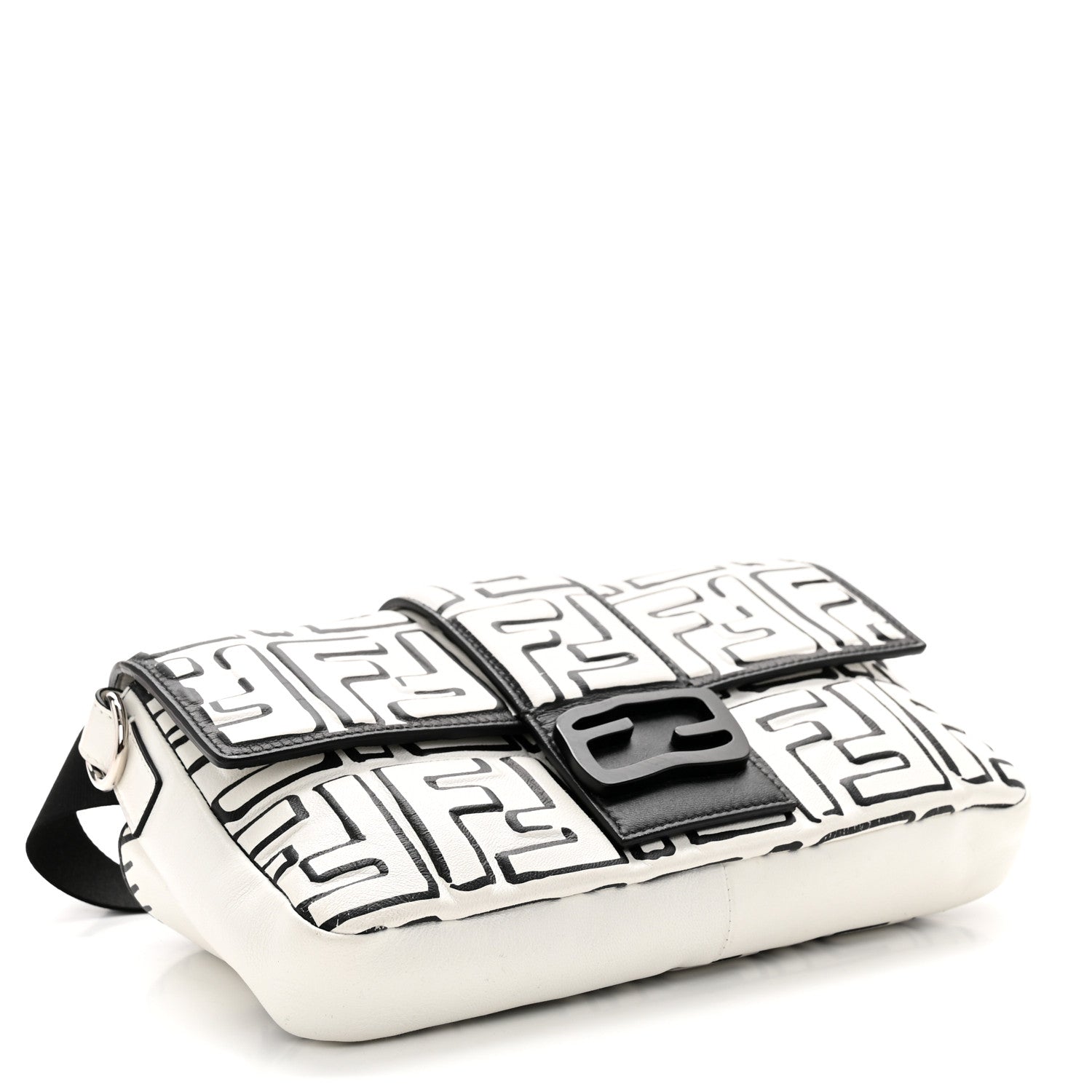 Fendi X JOSHUA VIDES Nappa FF Embossed Belt Baguette Bag White Black 4 of 10