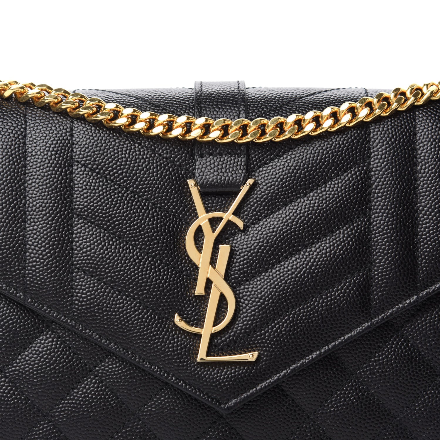 Saint Laurent Grain De Poudre Mixed Matelasse Triquilt Monogram Chain Wallet Black 10 of 10