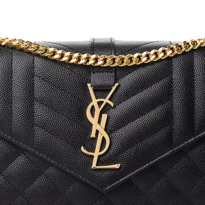Saint Laurent Grain De Poudre Mixed Matelasse Triquilt Monogram Chain Wallet Black 10 of 10